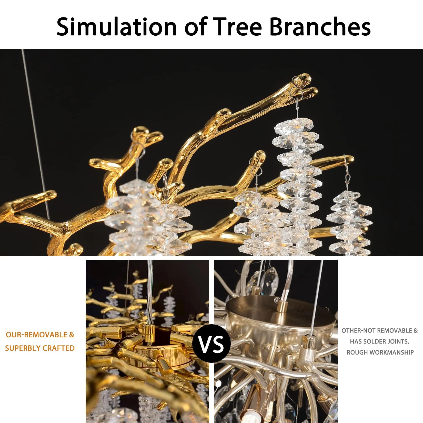 Modern Crystal Chandeliers for Dining Room,Gold Tree Branches Chandelier Lighting,Round Luxury High Ceiling Chandelier Light Fixture Hanging Pendant Light Fixtures-30 - Image 6